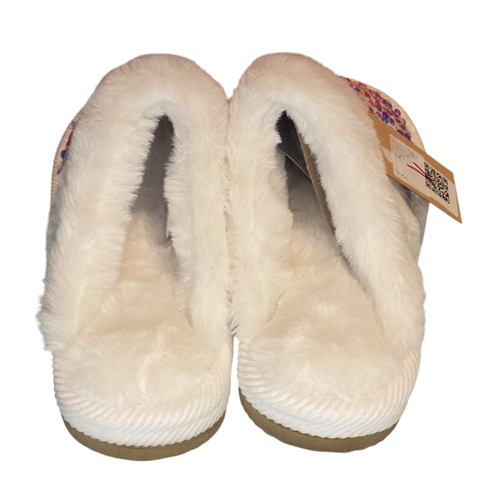 CC Sequin Slippers White Womens Size 8-10 M-L NWT New Slides Shoes Faux Fur - Picture 7 of 8